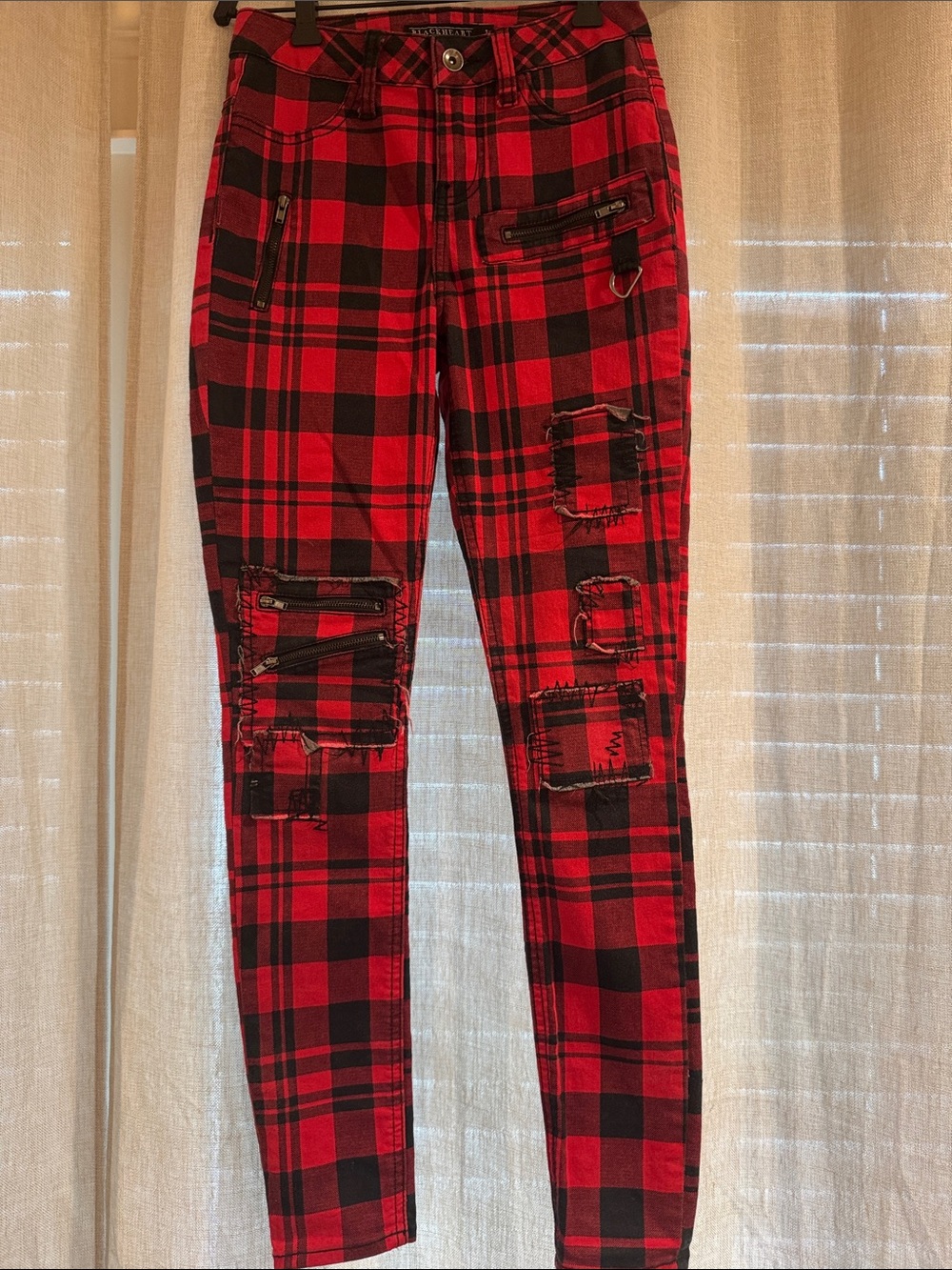 Blackheart Red and Black Plaid Skinny Jeans